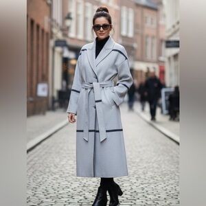 Karl Lagerfeld chic grey belted wool trench NWT woman’s size S